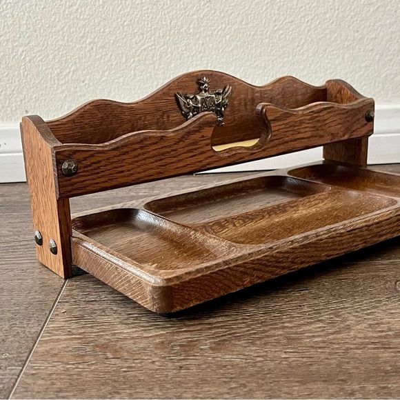 Vintage Wooden Desk Organizer with Eagle Emblem - Picture 12 of 13